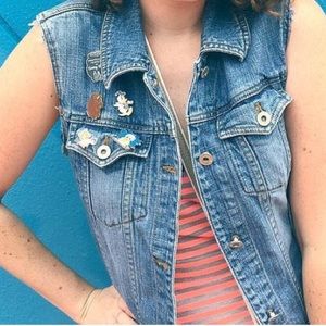 Denim Rock Jeans vest with lace panel